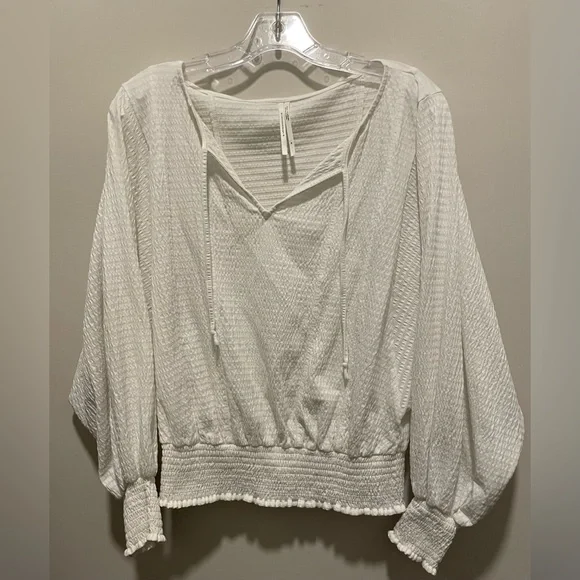 Anthropologie Smocked Top. White. Size S. - Picture 3 of 5